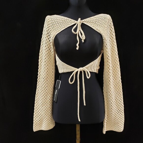 NOVA Tops - Fashion Nova Beachy Festival Open Knit Tie Front Top Size M Boho Fairy Indie NWT